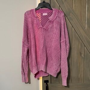 Pink Lily Textured V-Neck Sweater in Mauve